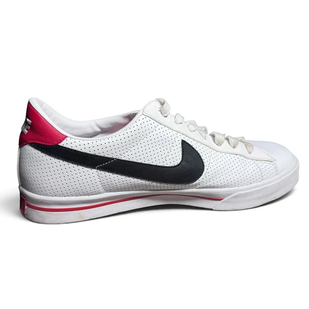 Nike Men 11.5 White Black Red Leather Perforated Low Top Sneakers